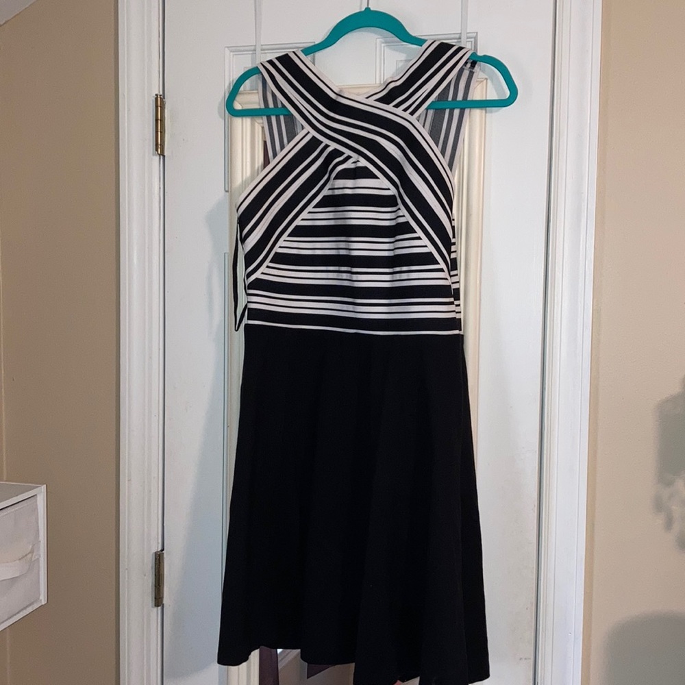 Black and white striped cocktail dress